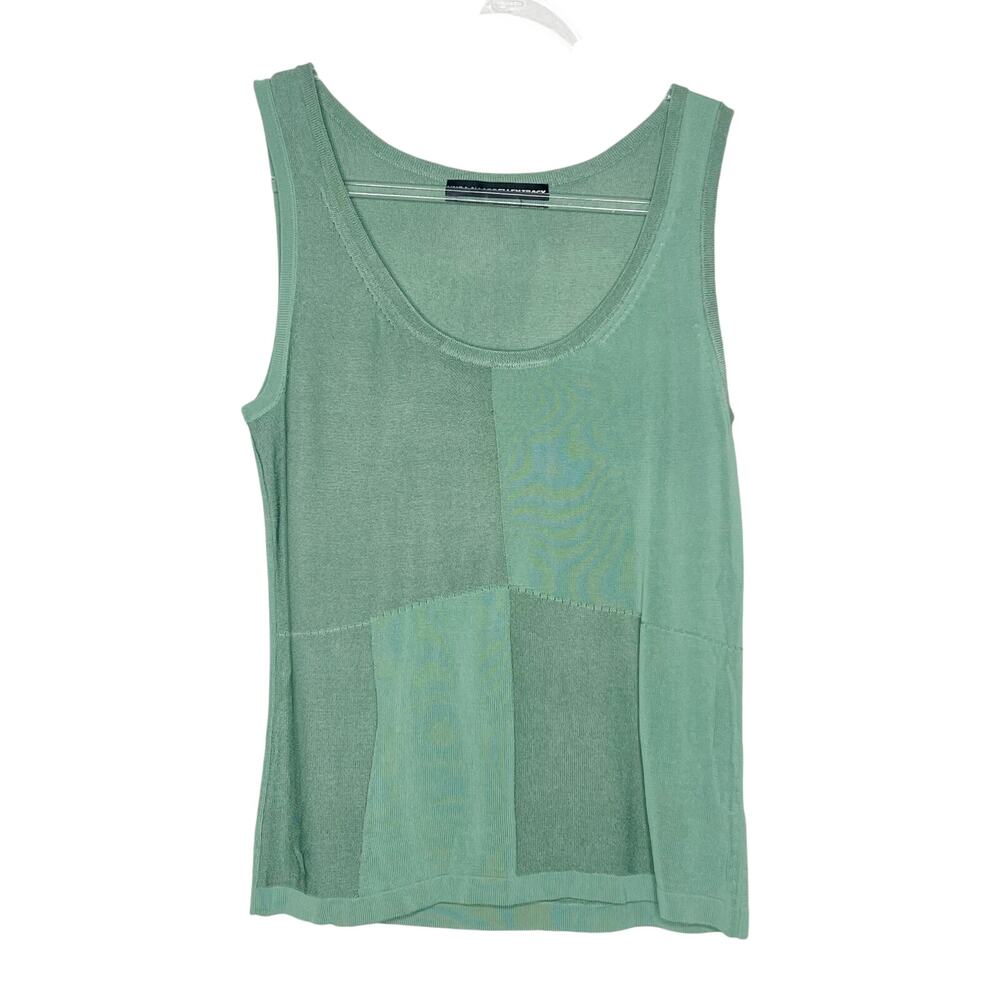 LINDA ALLARD ELLEN TRACY Sleeveless Blouse Scoop Neck Semi Sheer Green Women S